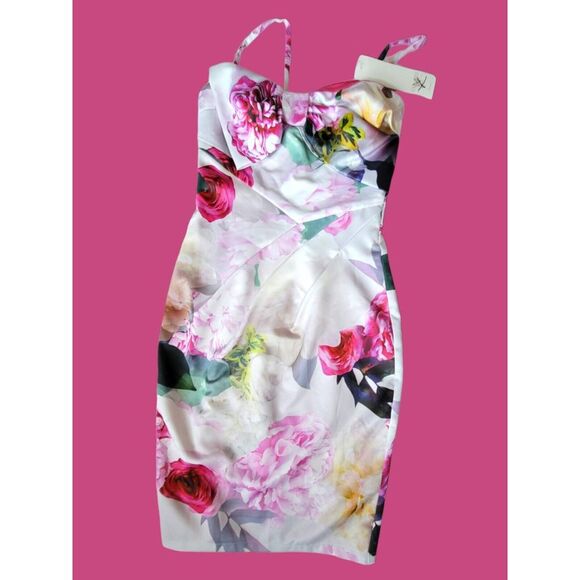 New Lipsy Body-Con Dress Bandeau Floral Sheath Strapless Exposed Zipper‎ US 4 - Picture 6 of 10